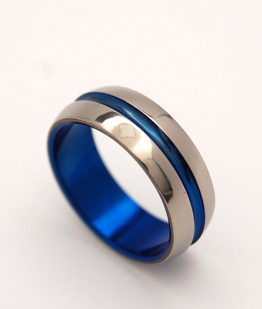 Domed Blue Signature Ring | Men's Blue Anodized Titanium Wedding Ring - Minter and Richter Designs
