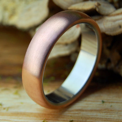 DOMED BOSTON COPPER | Men's Copper, Satin & Titanium Wedding Ring - Minter and Richter Designs