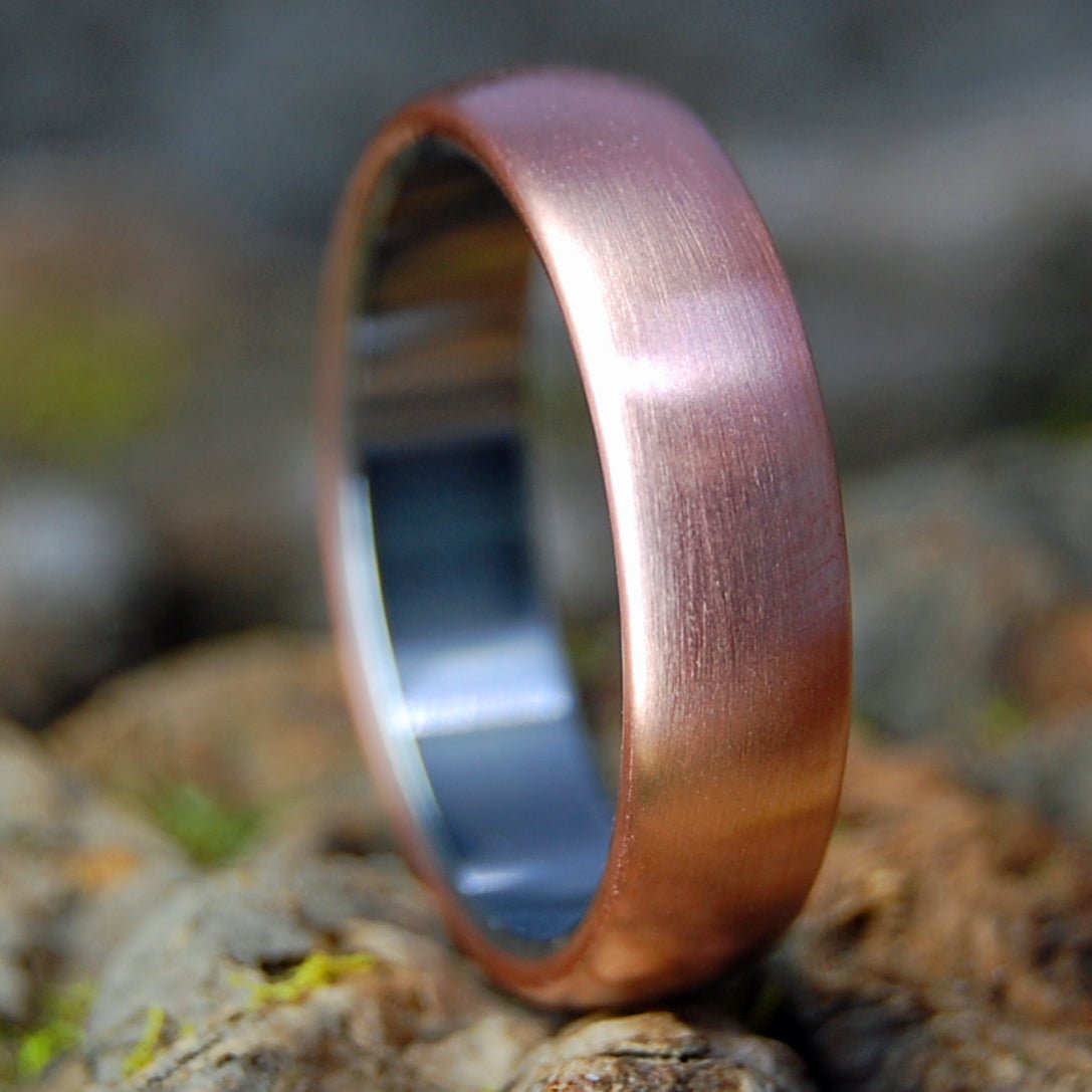 DOMED BOSTON COPPER | Men's Copper, Satin & Titanium Wedding Ring - Minter and Richter Designs