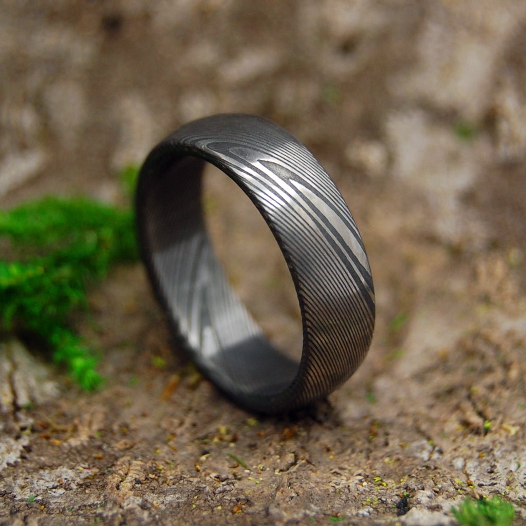 Domed Everest | Men's Damasteel Damascus Steel & Titanium Domed Wedding Ring - Minter and Richter Designs