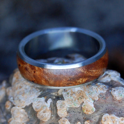 DOMED MAINE BURLY MAPLE | Men's Maine Maple & Titanium Domed Wedding Ring - Minter and Richter Designs