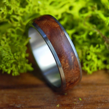 DOMED MAINE BURLY MAPLE | Men's Maine Maple & Titanium Domed Wedding Ring - Minter and Richter Designs