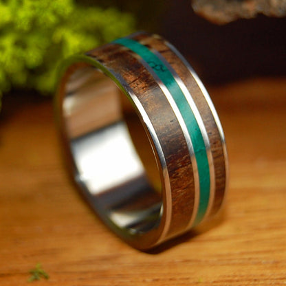 DOUBLE KOA JADE | Men's Koa Wood, Jade & Titanium Wedding Ring - Minter and Richter Designs