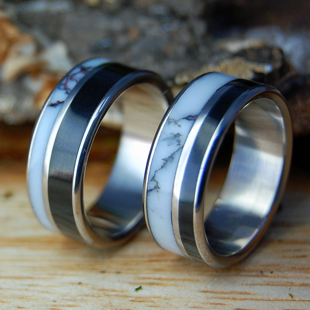 DOUBLE WILD ONYX SET | Wild Horse Jasper & Onyx Stone - Titanium Wedding Rings - Minter and Richter Designs