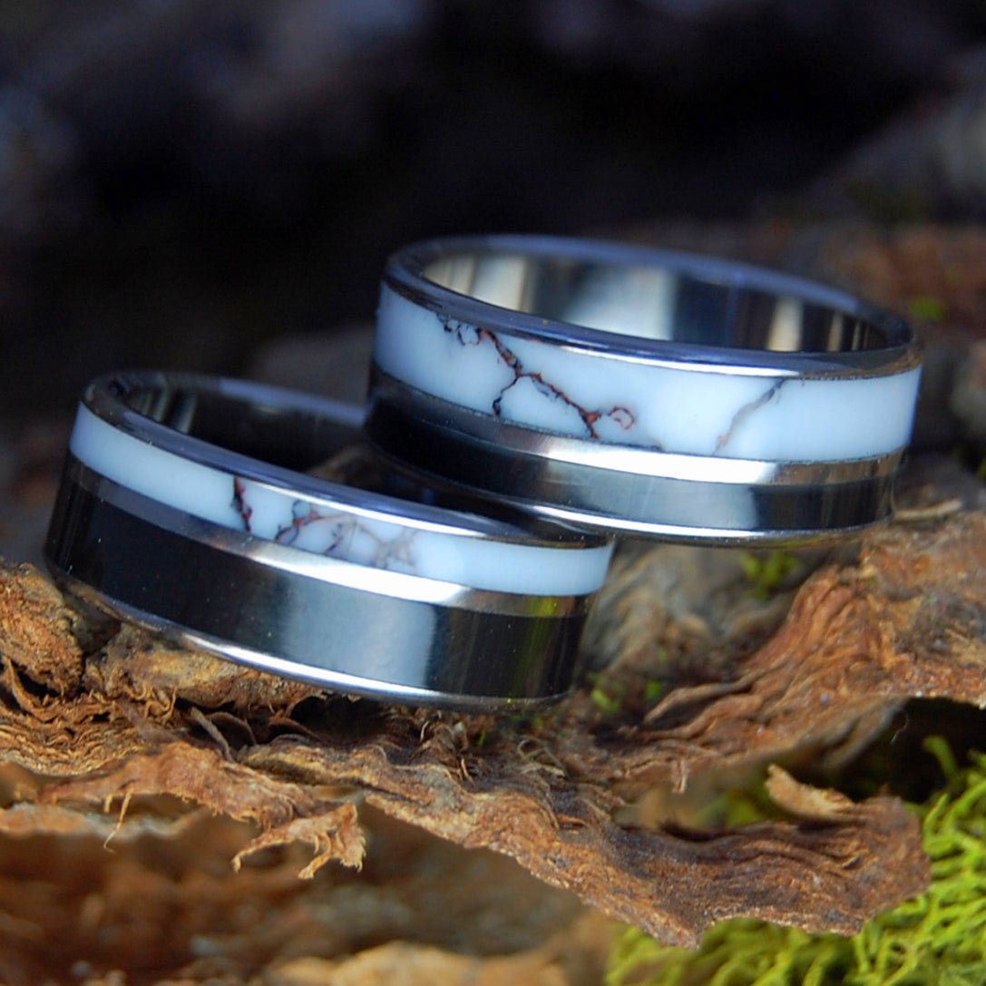 DOUBLE WILD ONYX SET | Wild Horse Jasper & Onyx Stone - Titanium Wedding Rings - Minter and Richter Designs