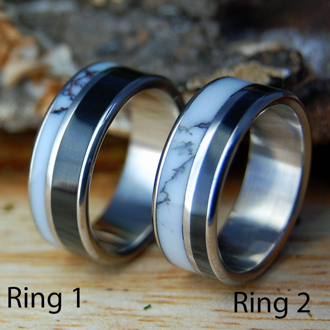 DOUBLE WILD ONYX SET | Wild Horse Jasper & Onyx Stone - Titanium Wedding Rings - Minter and Richter Designs