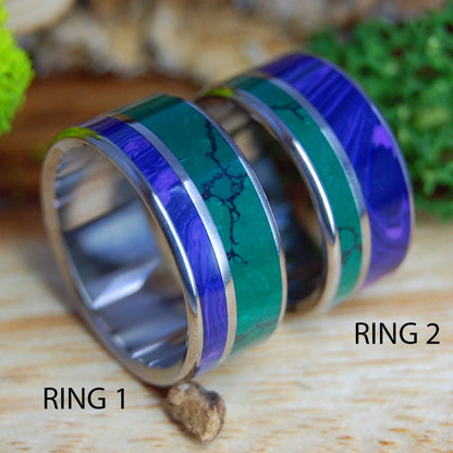 DREAM STATE SET OPPOSITES | Charoite And Jade - Engagement Wedding Rings Set - Minter and Richter Designs