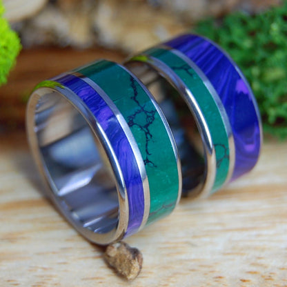 DREAM STATE SET OPPOSITES | Charoite And Jade - Engagement Wedding Rings Set - Minter and Richter Designs