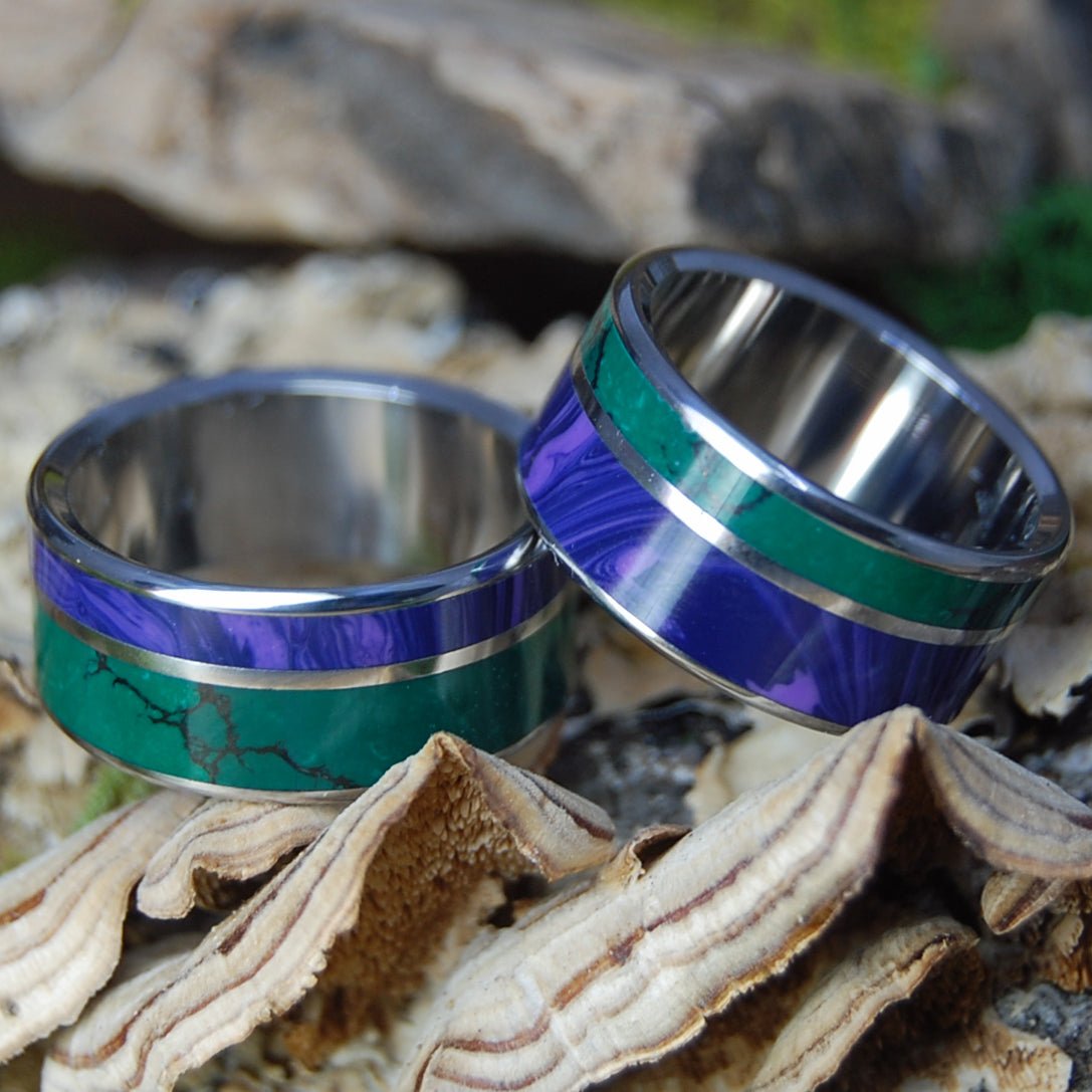 DREAM STATE SET OPPOSITES | Charoite And Jade - Engagement Wedding Rings Set - Minter and Richter Designs