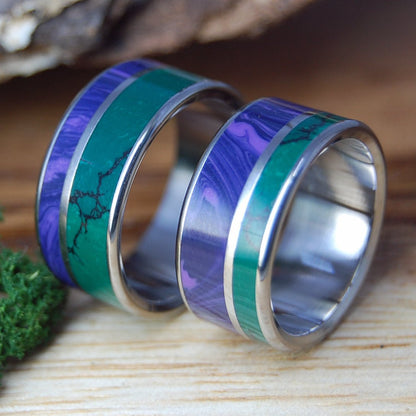 DREAM STATE SET OPPOSITES | Charoite And Jade - Engagement Wedding Rings Set - Minter and Richter Designs