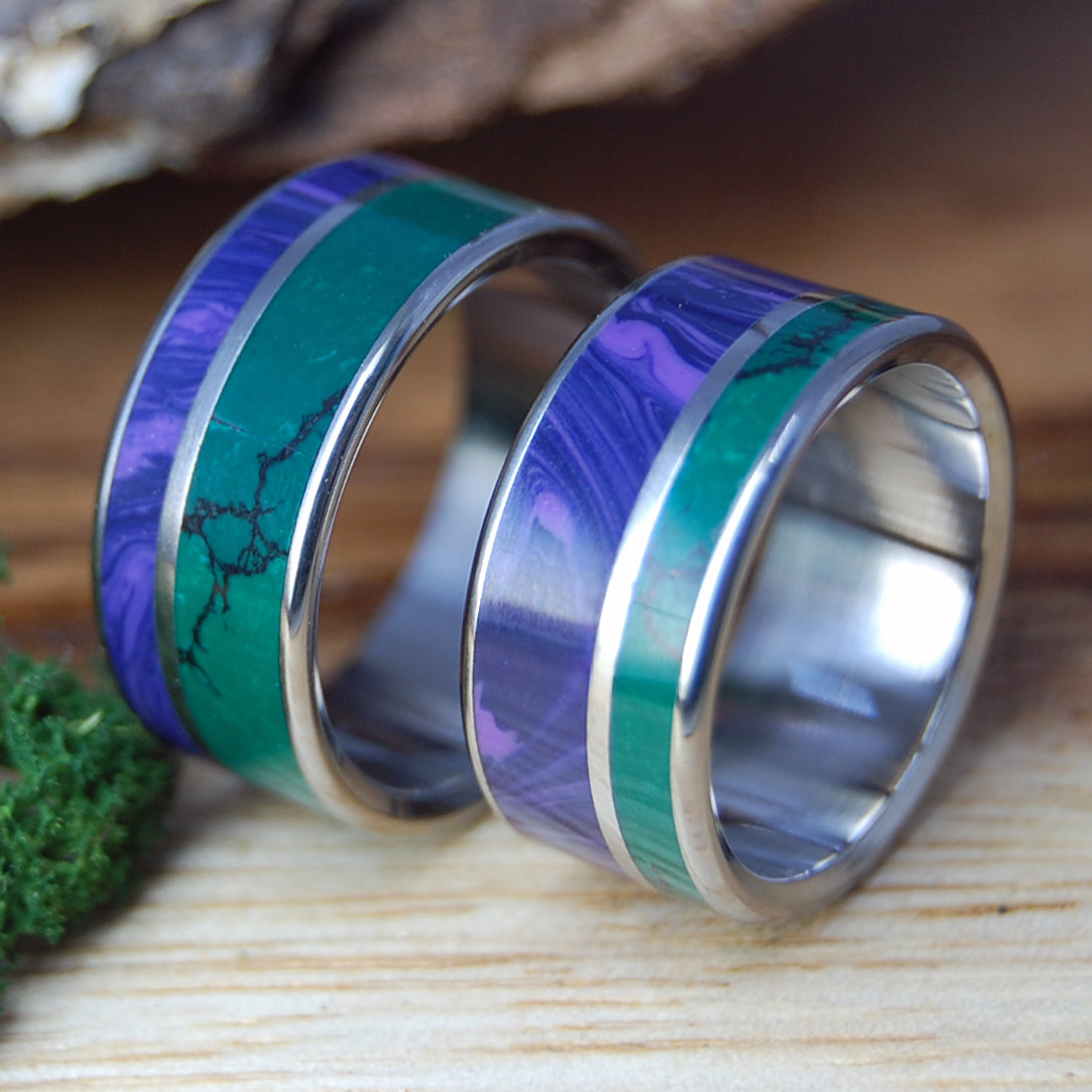 DREAM STATE SET OPPOSITES | Charoite And Jade - Engagement Wedding Rings Set