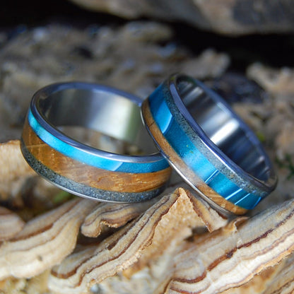 DRUNK & SWIMMING OFF FOLLY SET | Folly SC Beach Sand, Aligator Teeth & Whiskey Barrel - Unique Wedding RingsUnique Wedding Rings - Minter and Richter Designs