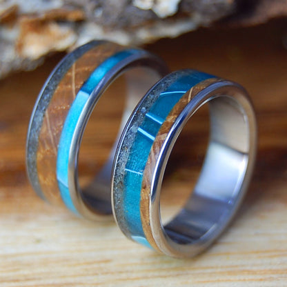 DRUNK & SWIMMING OFF FOLLY SET | Folly SC Beach Sand, Aligator Teeth & Whiskey Barrel - Unique Wedding RingsUnique Wedding Rings - Minter and Richter Designs