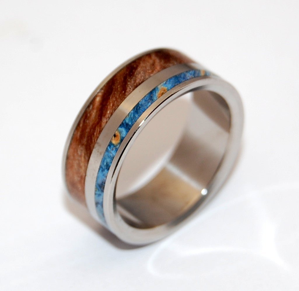 Earth By Water | Men's Maple Wood, Blue Box Elder Wood & Titanium Wedding Ring - Minter and Richter Designs