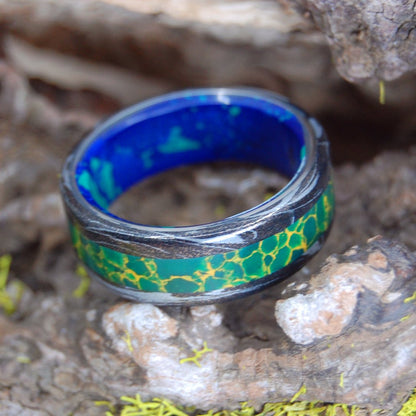 Earth Over Greek Ocean | Men's Jade, Azurite Malachite & Titanium Wedding Ring - Minter and Richter Designs