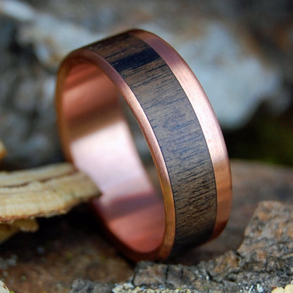 EBONY COPPER KING | Men's Copper, Satin & African Ebony Wood Titanium Wedding Ring - Minter and Richter Designs