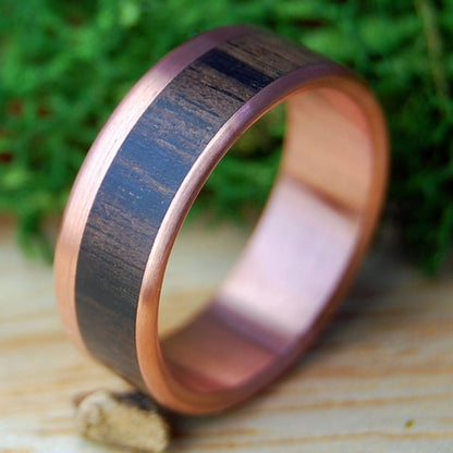 EBONY COPPER KING | Men's Copper, Satin & African Ebony Wood Titanium Wedding Ring - Minter and Richter Designs