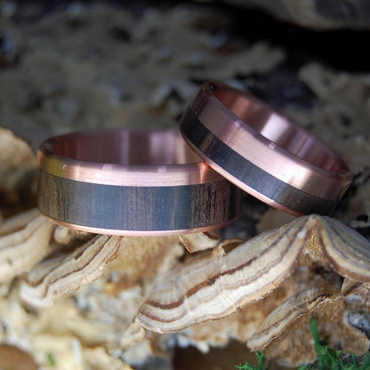 EBONY COPPER KING & QUEEN SET | Copper & Arican Ebony - Wedding Rings Set - Minter and Richter Designs