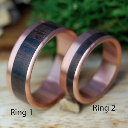 EBONY COPPER KING & QUEEN SET | Copper & Arican Ebony - Wedding Rings Set - Minter and Richter Designs
