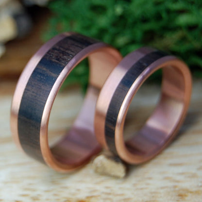 EBONY COPPER KING & QUEEN SET | Copper & Arican Ebony - Wedding Rings Set - Minter and Richter Designs