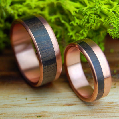 EBONY COPPER KING & QUEEN SET | Copper & Arican Ebony - Wedding Rings Set - Minter and Richter Designs