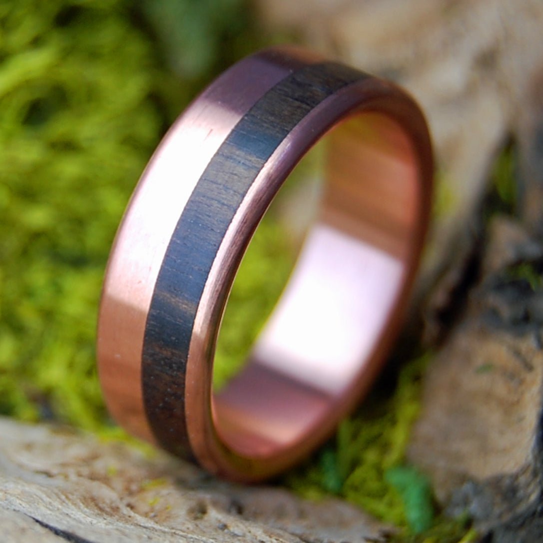 EBONY COPPER QUEEN| Women's Copper, Satin & African Ebony Wood Titanium Wedding Ring - Minter and Richter Designs
