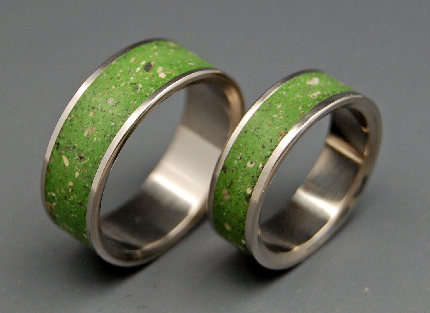 Eco Bliss | Green Beach Sand & Concrete - Titanium Wedding Ring Set - Minter and Richter Designs