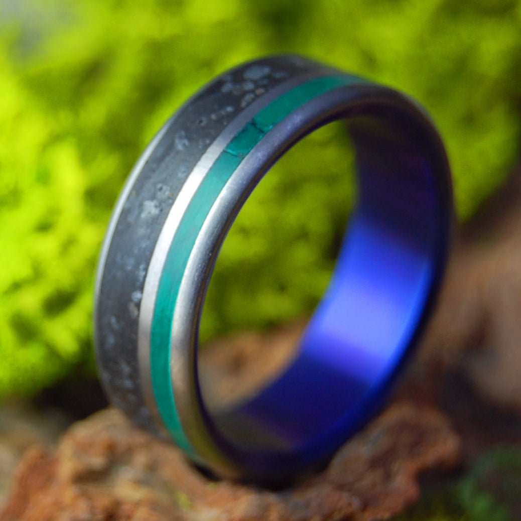 ELDHRAUN LAVA FIELD | Icelandic Lava & Jade Titanium Wedding Ring - Minter and Richter Designs