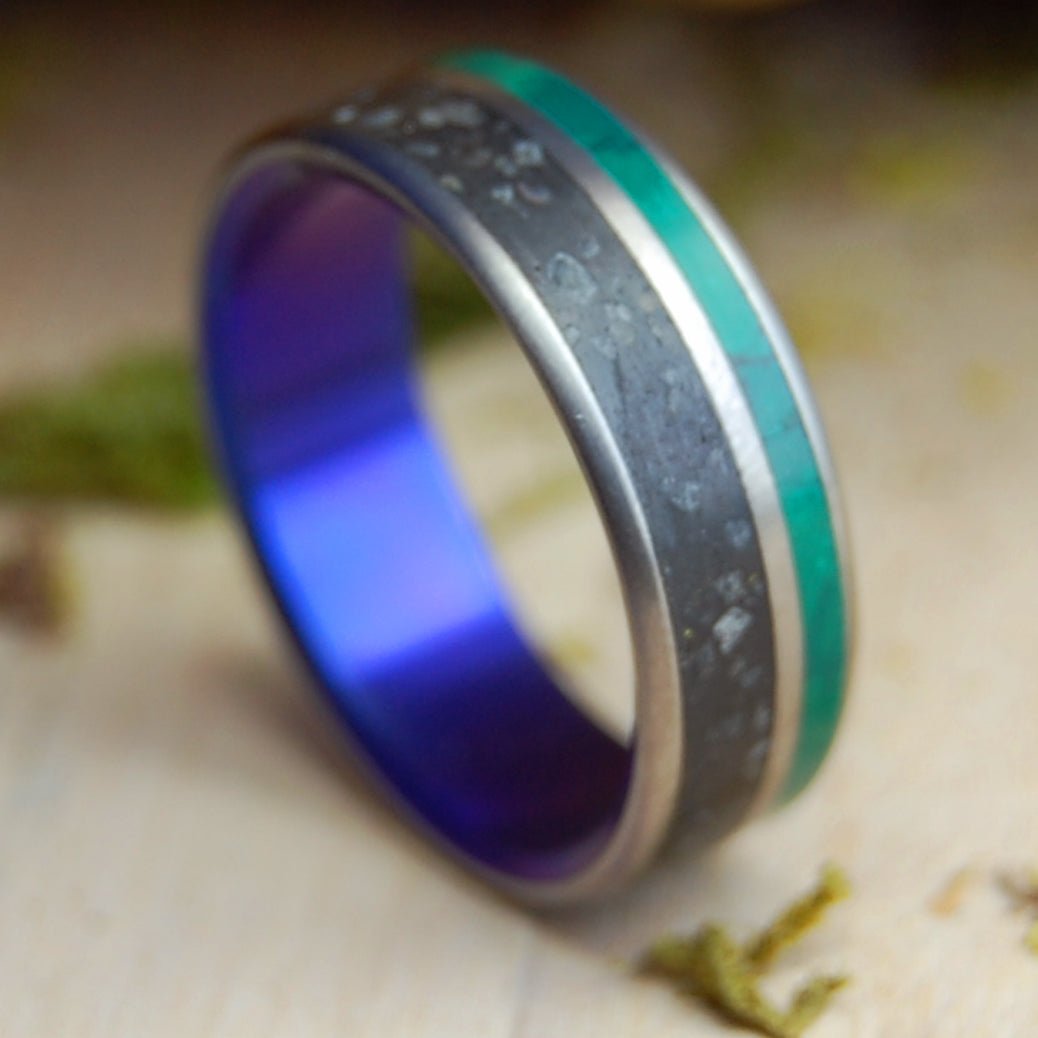 ELDHRAUN LAVA FIELD | Icelandic Lava & Jade Titanium Wedding Ring - Minter and Richter Designs