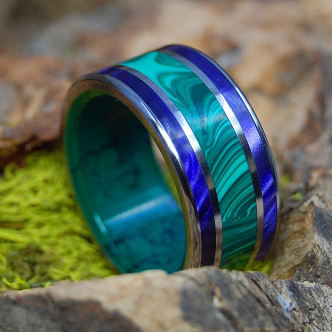 Elysium | Men's Malachite, Purple Marbled Opalescent, Jade & Titanium Wedding Ring - Minter and Richter Designs