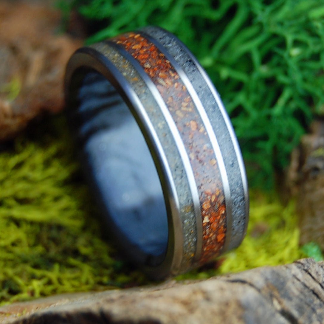EVEN EMPERORS LOVE BASEBALL | Men's Fenway Pitcher Mound Dirt, Sperlonga Italy, Pattaya Thailand, M3 & Titanium Wedding Ring - Minter and Richter Designs