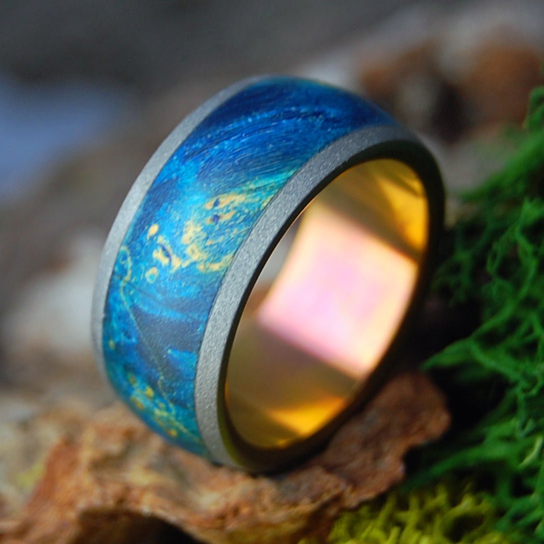 EVERY DROP OF BLUE | Men's and Women's Box Elder Wood & Titanium Wedding Ring - Minter and Richter Designs