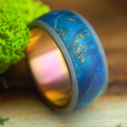 EVERY DROP OF BLUE | Men's and Women's Box Elder Wood & Titanium Wedding Ring - Minter and Richter Designs