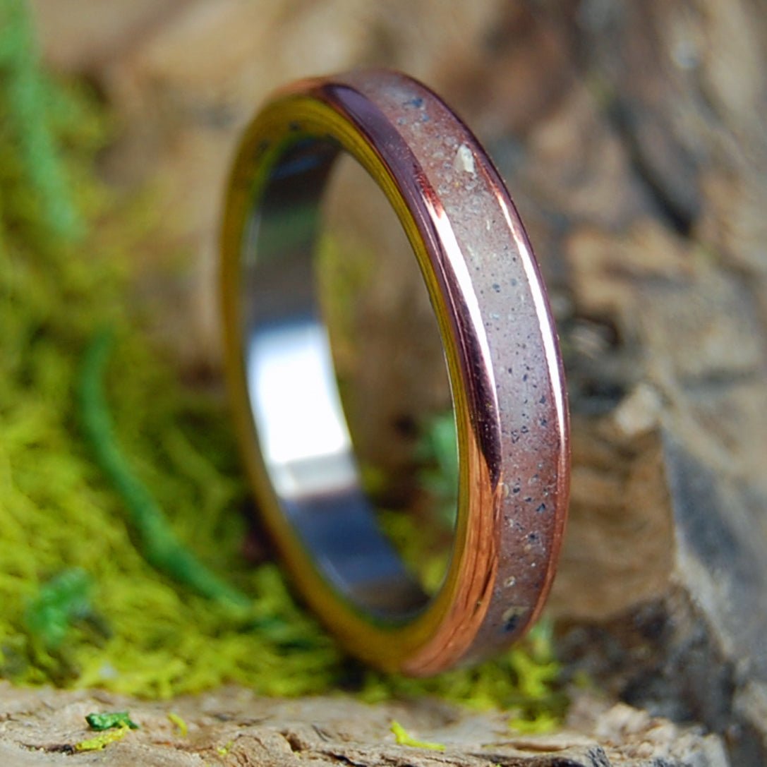 FALMOUTH HEIGHTS | MA & Florida Beach Sand, Copper & Titanium Wedding Ring - Minter and Richter Designs