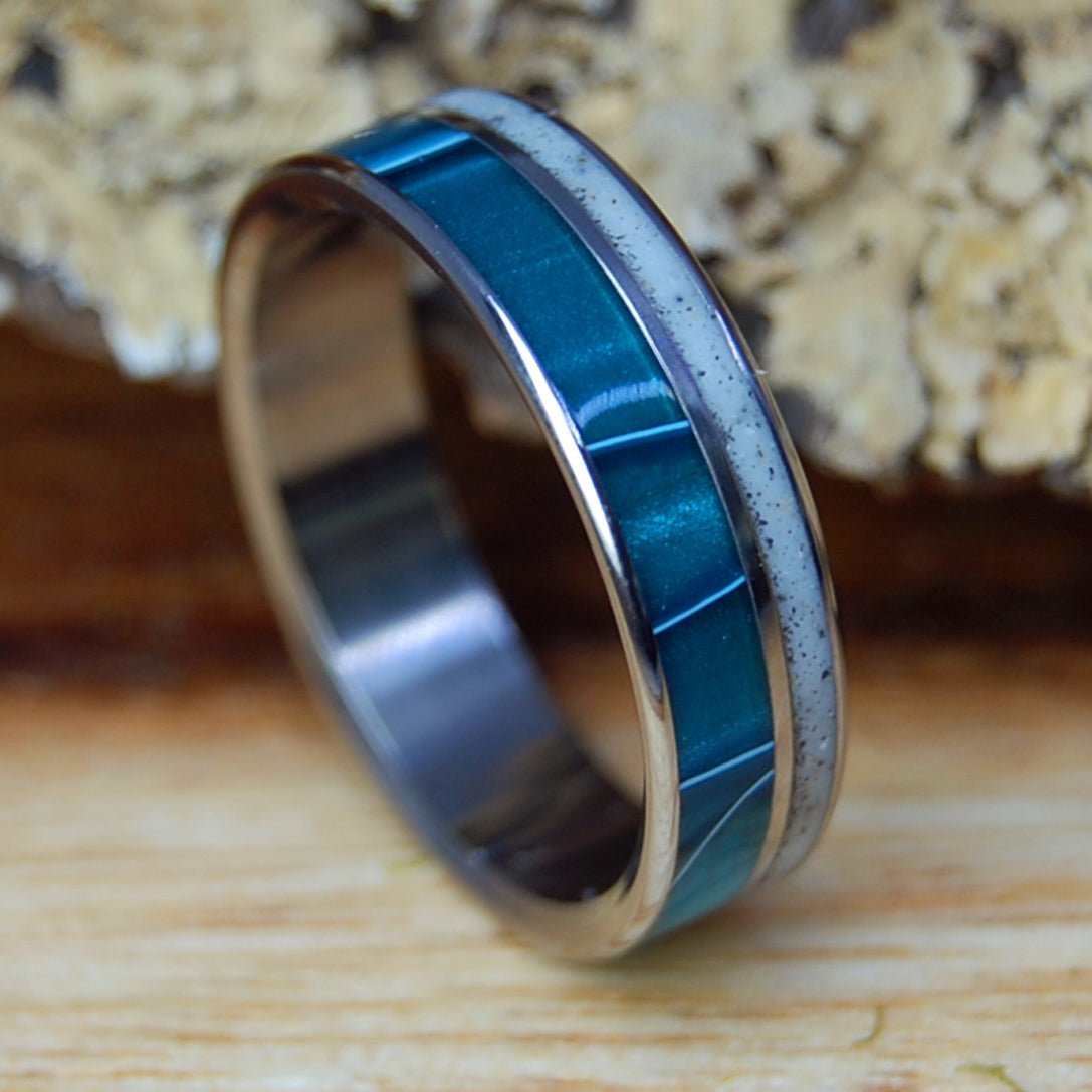 Fantastic Nantasket | Men's Beach Sand/Rocks, Aquatic Resin & Titanium Wedding Ring - Minter and Richter Designs