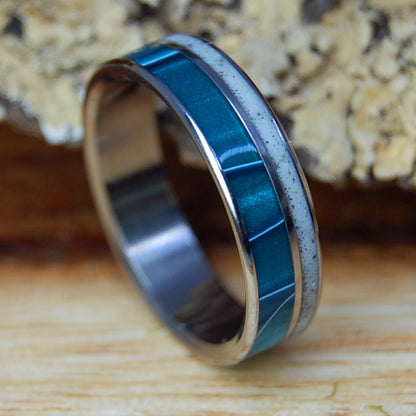 Fantastic Nantasket | Men's Beach Sand/Rocks, Aquatic Resin & Titanium Wedding Ring - Minter and Richter Designs