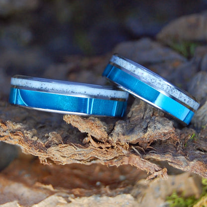 FANTASTIC NANTASKET SET | Aquatic Blue Resin & Nantasket MA Beach Sand - His & Hers Wedding Band Set - Beach Sand Wedding Rings - Minter and Richter Designs