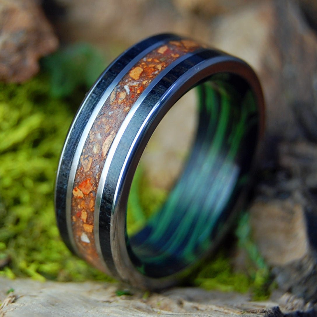 FENWAY TO FALMOUTH | Men's Baseball Dirt, Fenway Original Brick, Scottish Bog Oak, M3 & Titanium Wedding Ring - Minter and Richter Designs