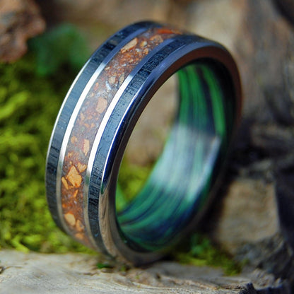 FENWAY TO FALMOUTH | Men's Baseball Dirt, Fenway Original Brick, Scottish Bog Oak, M3 & Titanium Wedding Ring - Minter and Richter Designs