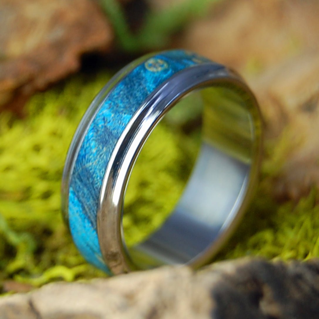 Flared Blue Box Elder | Men's Women's Blue Wood & Titanium Wedding Ring - Minter and Richter Designs
