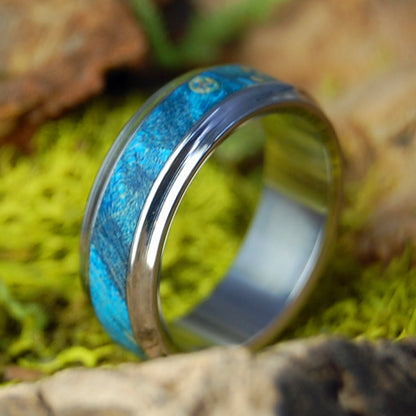 Flared Blue Box Elder | Men's Women's Blue Wood & Titanium Wedding Ring - Minter and Richter Designs