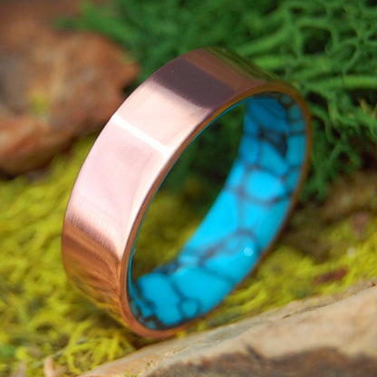 FLAT COPPER TODDY | Men's Arizona Turquoise, Copper & Titanium Wedding Ring - Minter and Richter Designs