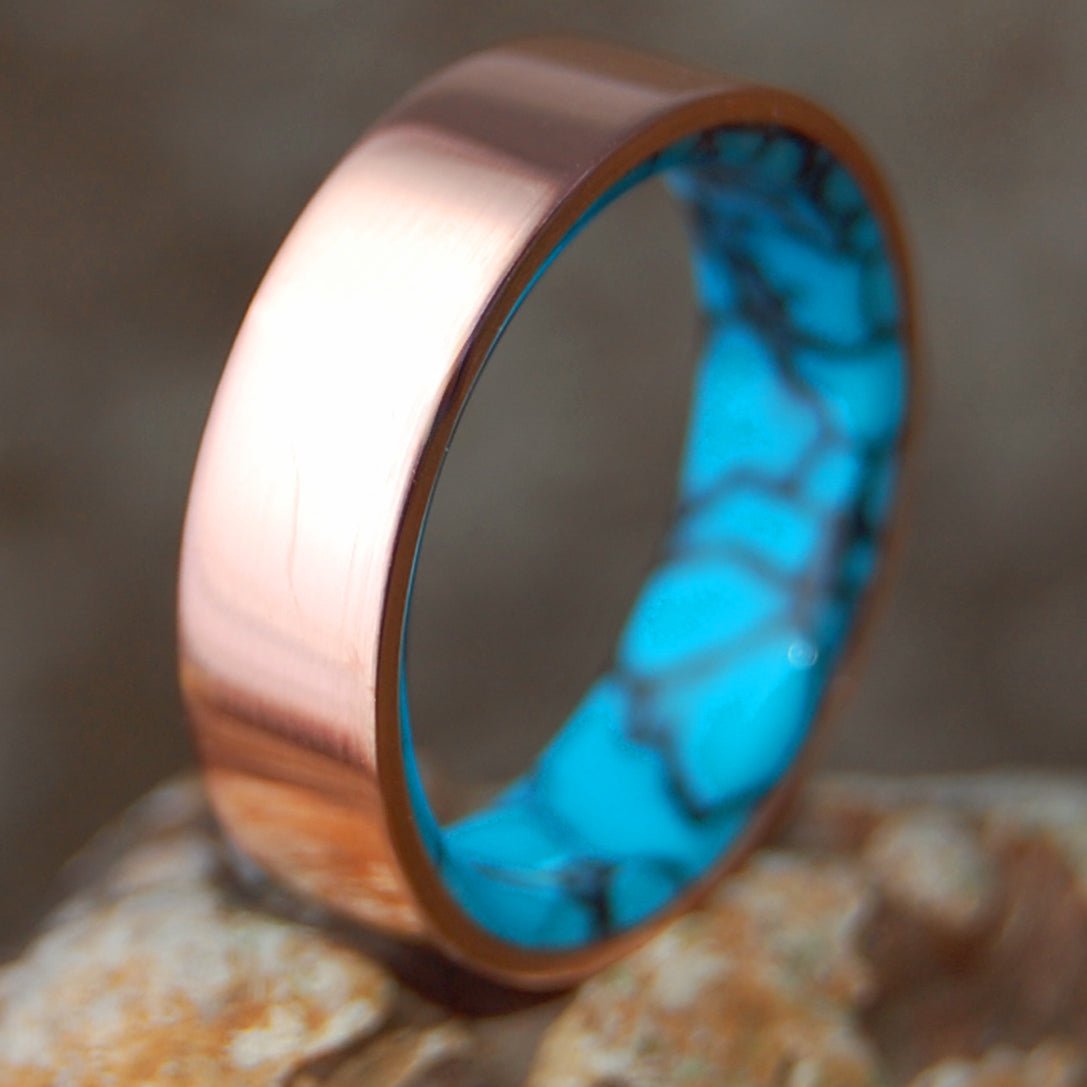 FLAT COPPER TODDY | Men's Arizona Turquoise, Copper & Titanium Wedding Ring - Minter and Richter Designs