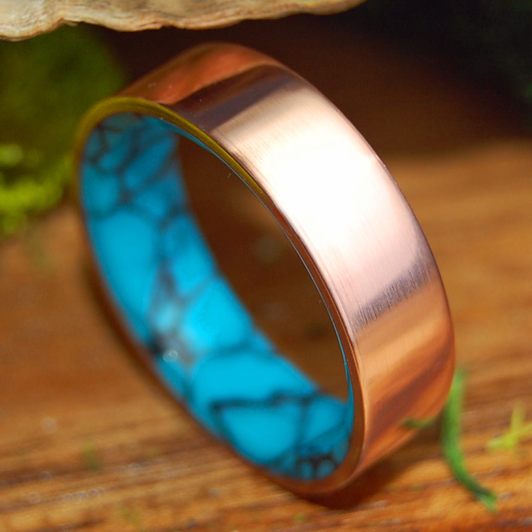 FLAT COPPER TODDY | Men's Arizona Turquoise, Copper & Titanium Wedding Ring - Minter and Richter Designs