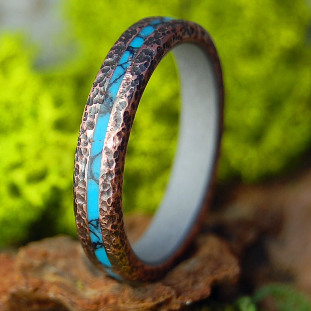 Flex Hammer Copper Turquoise | Men's and Women's Turquoise Stone, Copper & Titanium Wedding Ring