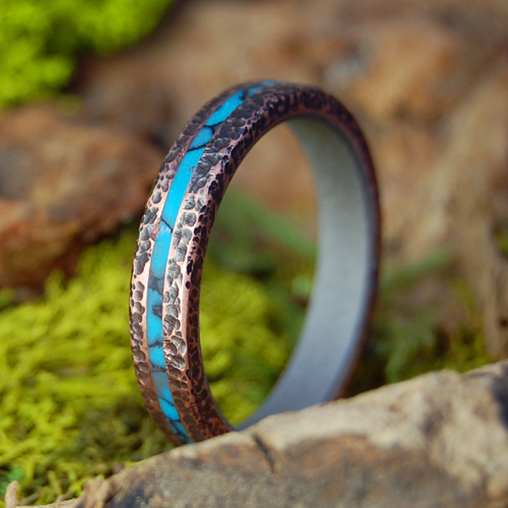 Flex Hammer Copper Turquoise | Men's and Women's Turquoise Stone, Copper & Titanium Wedding Ring