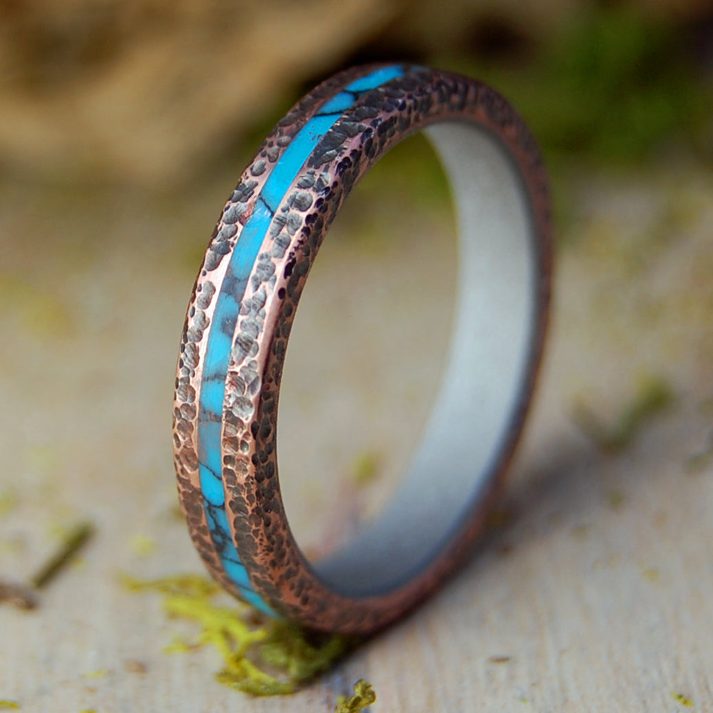 Flex Hammer Copper Turquoise | Men's and Women's Turquoise Stone, Copper & Titanium Wedding Ring
