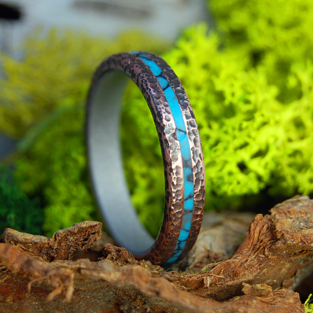 Flex Hammer Copper Turquoise | Men's and Women's Turquoise Stone, Copper & Titanium Wedding Ring