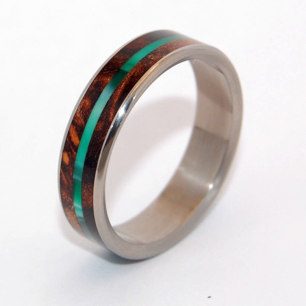 Flyer | Men's Green Vintage Resin, Dark Maple Wood & Titanium Wedding Ring - Minter and Richter Designs