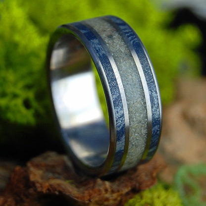Fog Across Culebra | Men's Puerto Rican Beach Sand, Blue Silver M3 & Titanium Wedding Ring - Minter and Richter Designs